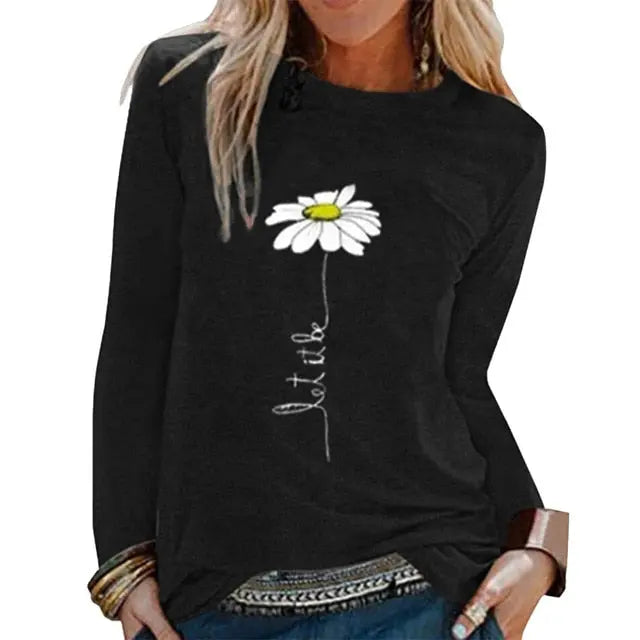 Women T Shirt Daisy Flower Print